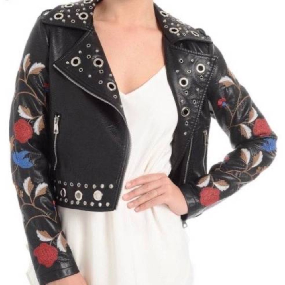 Romeo and Juliet floral embroidered moto jacket